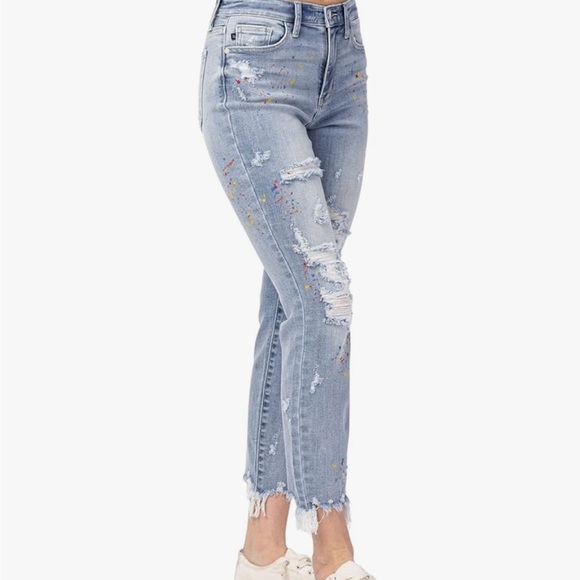NWTJudy Blue Women's High-Rise Destroyed Confetti Paint Splatter
Boyfriend Jeans - Picture 4 of 9